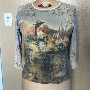 Cactus Women of the Wild West 3/4 sleeve tee shirt w bling